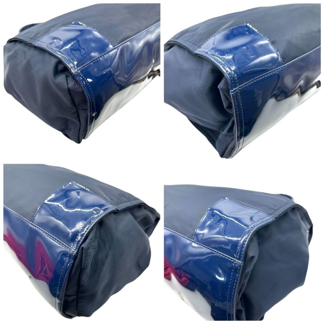 トリーバーチ トートバッグ 紺 デカロゴ A4収納 ワンショルダー H ハンドバッグ 肩掛け可 肩かけ可 ネイビー エナメル ナイロン TORY BURCH