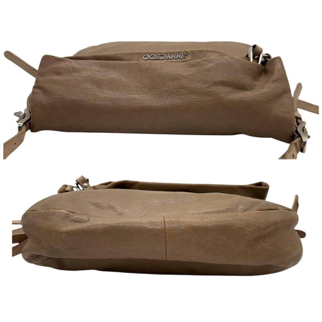 ジミーチュウ JIMMY CHOO ショルダーバッグ 茶 ブラウン レザー チェーン バイカー 斜め掛け可 本革 シルバー金具 ロゴ チャーム付き レディース　s4