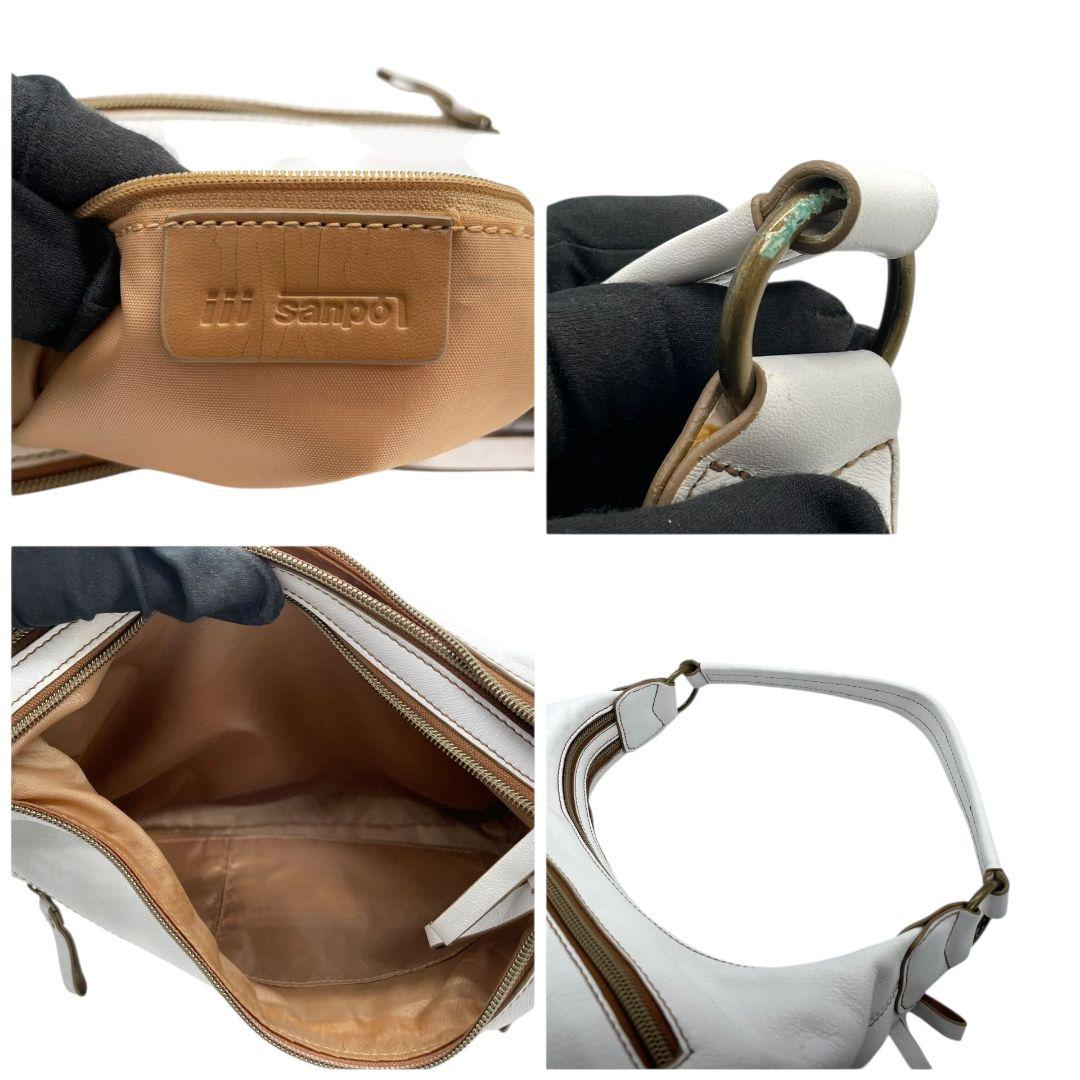 サンポー ハンドバッグ 白 ホワイト ワンショルダー トートバッグ 肩掛け可 レザー 本革 ゴールド金具 sanpo 上品 シンプル 通勤 通学 おしゃれ