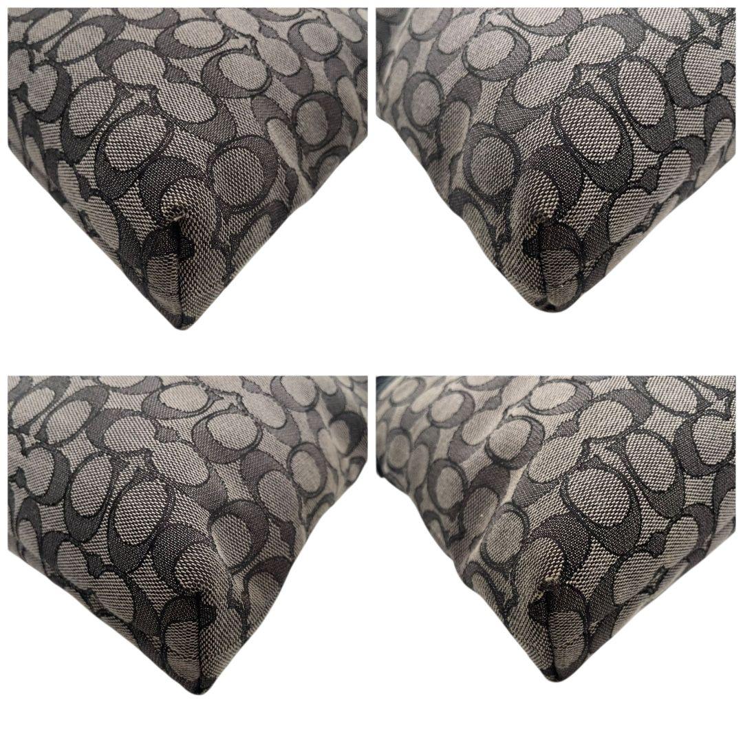 美品 コーチ ショルダーバッグ グレー シグネチャー 斜め掛け可 キャンバス s9 ロゴプレート シルバー金具 ブラック レザー 本革 COACH