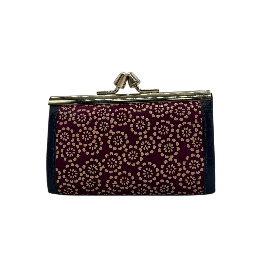 美品 インデンヤ がま口 コインケース 赤 あずき色 黒 ブラック 総柄 漆細工 レザー 本革 小銭入れ 自立可 ゴールド金具 高級感 和風 伝統工芸