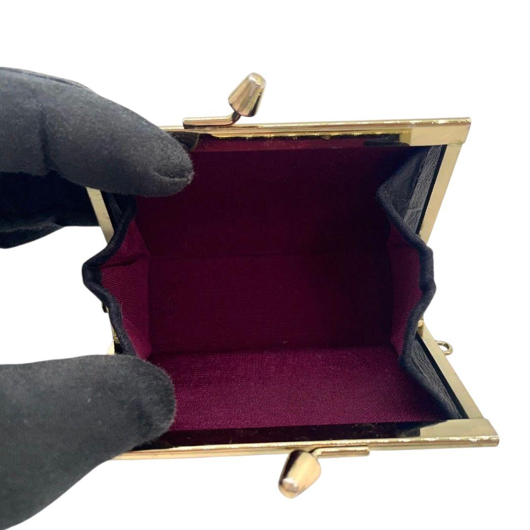 美品 インデンヤ がま口 コインケース 赤 あずき色 黒 ブラック 総柄 漆細工 レザー 本革 小銭入れ 自立可 ゴールド金具 高級感 和風 伝統工芸