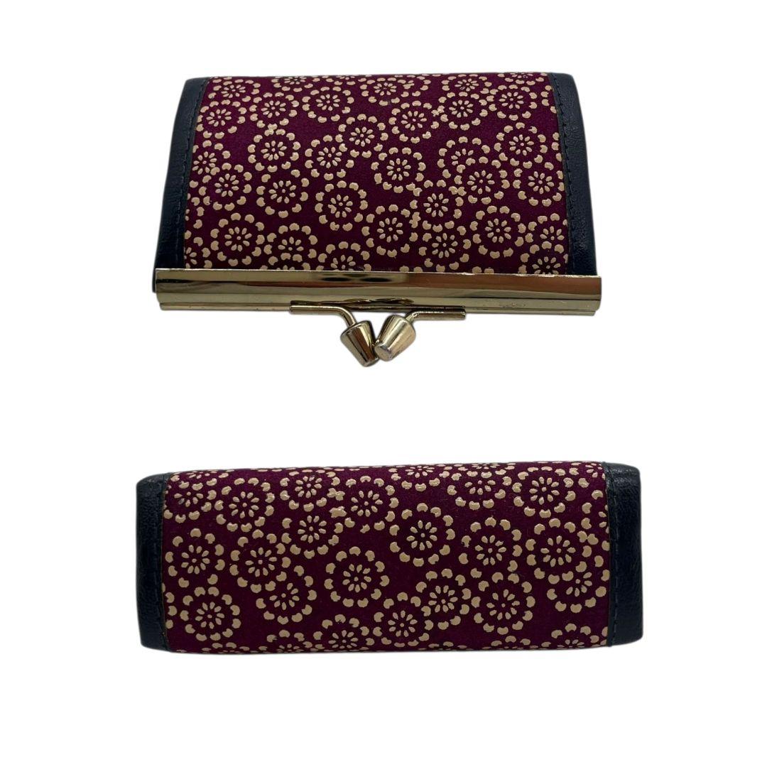 美品 インデンヤ がま口 コインケース 赤 あずき色 黒 ブラック 総柄 漆細工 レザー 本革 小銭入れ 自立可 ゴールド金具 高級感 和風 伝統工芸