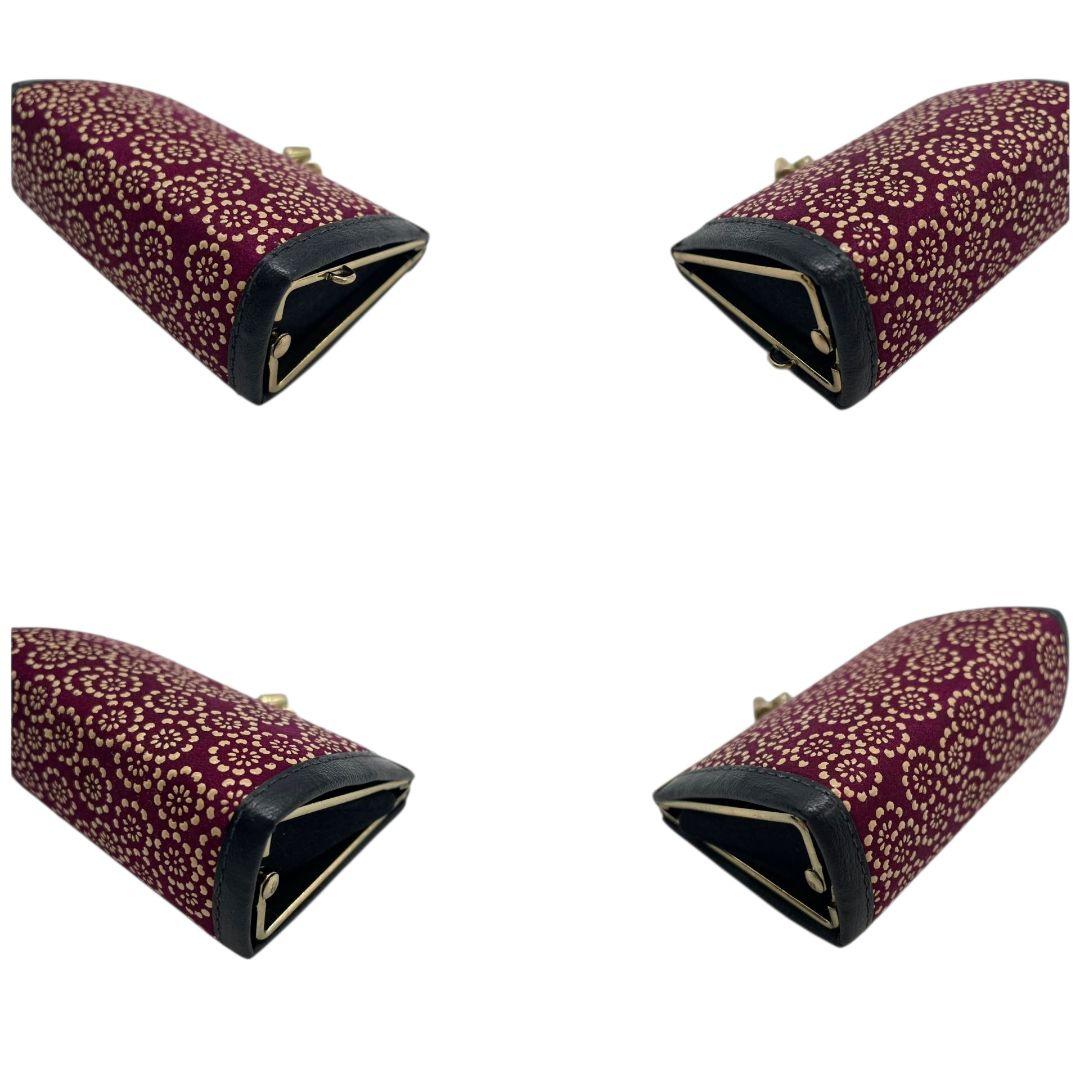 美品 インデンヤ がま口 コインケース 赤 あずき色 黒 ブラック 総柄 漆細工 レザー 本革 小銭入れ 自立可 ゴールド金具 高級感 和風 伝統工芸