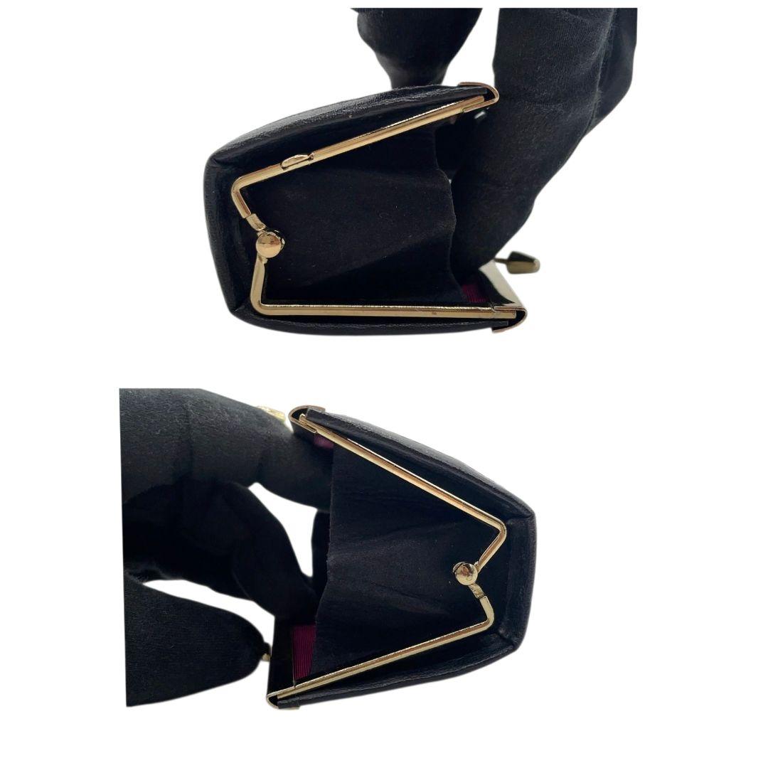 美品 インデンヤ がま口 コインケース 赤 あずき色 黒 ブラック 総柄 漆細工 レザー 本革 小銭入れ 自立可 ゴールド金具 高級感 和風 伝統工芸