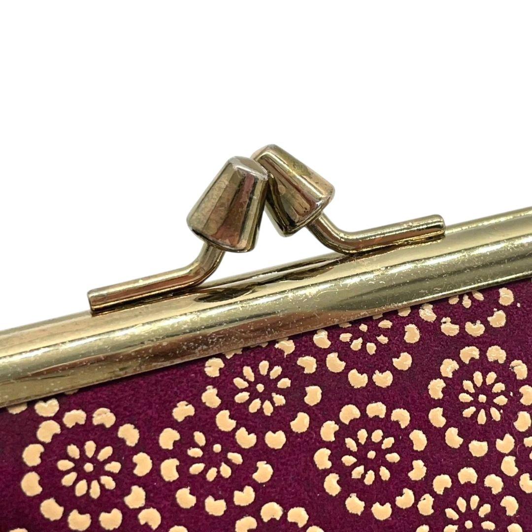 美品 インデンヤ がま口 コインケース 赤 あずき色 黒 ブラック 総柄 漆細工 レザー 本革 小銭入れ 自立可 ゴールド金具 高級感 和風 伝統工芸