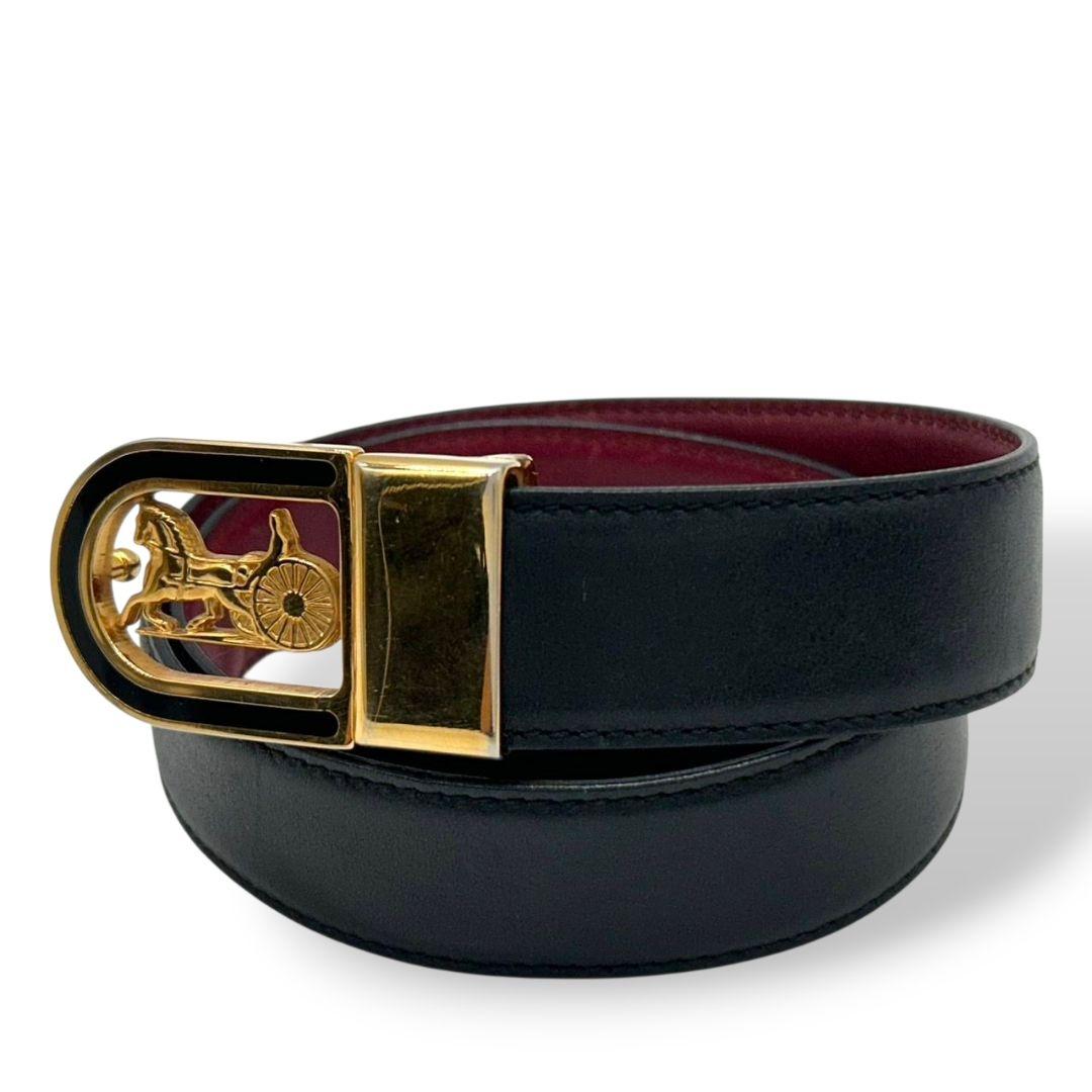 セリーヌ ベルト 黒 ブラック ワインレッド リバーシブル 馬車金具 ゴールド金具 ロゴ PX-2 レザー 本革 高級 ブランド レディース メンズ CELINE
