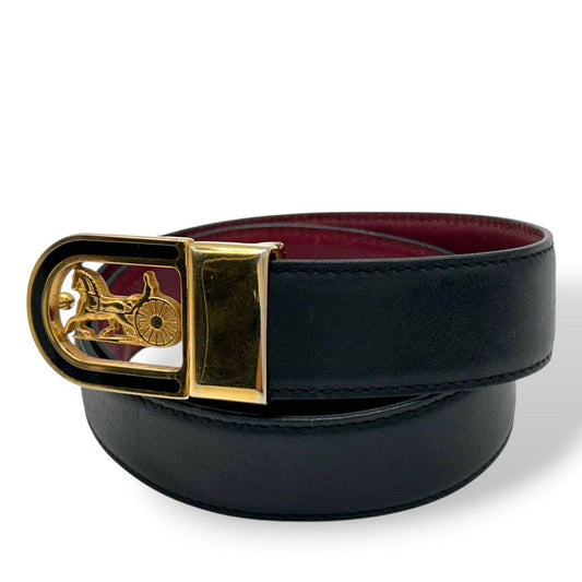 セリーヌ ベルト 黒 ブラック ワインレッド リバーシブル 馬車金具 ゴールド金具 ロゴ PX-2 レザー 本革 高級 ブランド レディース メンズ CELINE