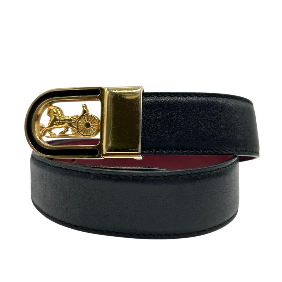 セリーヌ ベルト 黒 ブラック ワインレッド リバーシブル 馬車金具 ゴールド金具 ロゴ PX-2 レザー 本革 高級 ブランド レディース メンズ CELINE