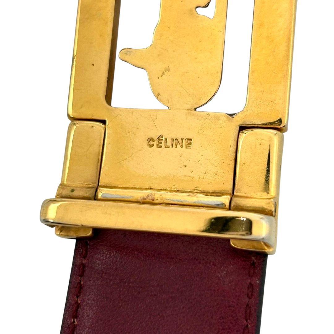セリーヌ ベルト 黒 ブラック ワインレッド リバーシブル 馬車金具 ゴールド金具 ロゴ PX-2 レザー 本革 高級 ブランド レディース メンズ CELINE