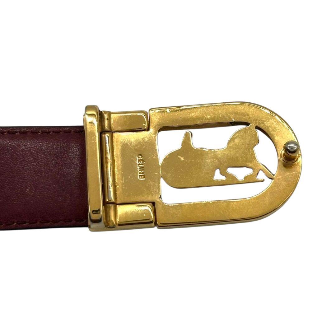 セリーヌ ベルト 黒 ブラック ワインレッド リバーシブル 馬車金具 ゴールド金具 ロゴ PX-2 レザー 本革 高級 ブランド レディース メンズ CELINE