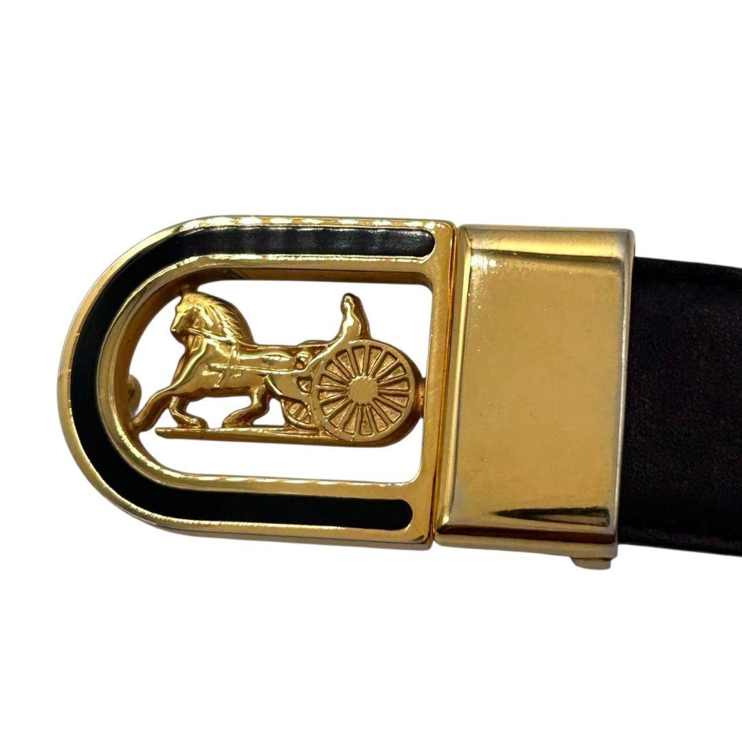 セリーヌ ベルト 黒 ブラック ワインレッド リバーシブル 馬車金具 ゴールド金具 ロゴ PX-2 レザー 本革 高級 ブランド レディース メンズ CELINE