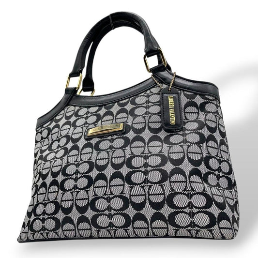 アルベルタヴァレンティノ ハンドバッグ グレー 総柄 キャンバス トートバッグ ワンショルダー 肩掛け可 ゴールド金具 ロゴプレート ロゴタグ 自立可 おしゃれ 通勤 通学