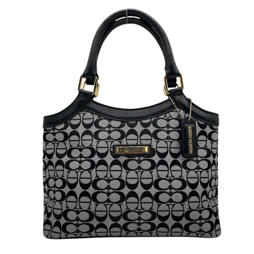 アルベルタヴァレンティノ ハンドバッグ グレー 総柄 キャンバス トートバッグ ワンショルダー 肩掛け可 ゴールド金具 ロゴプレート ロゴタグ 自立可 おしゃれ 通勤 通学