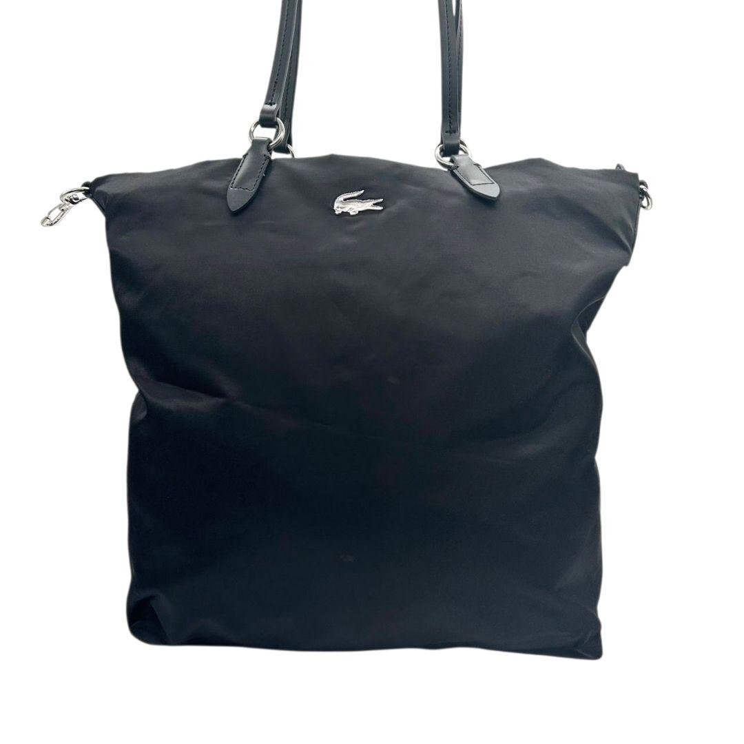 ラコステ トートバッグ 黒 ブラック ワニロゴ A4収納 ワンショルダー ナイロン ハンドバッグ 肩掛け可 シルバー金具 T7 LACOSTE 軽量 通勤 通学 おしゃれ