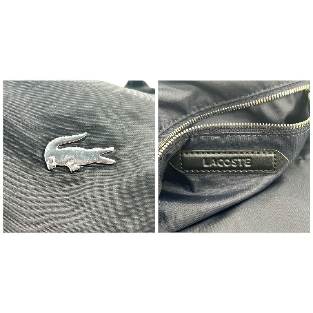 ラコステ トートバッグ 黒 ブラック ワニロゴ A4収納 ワンショルダー ナイロン ハンドバッグ 肩掛け可 シルバー金具 T7 LACOSTE 軽量 通勤 通学 おしゃれ