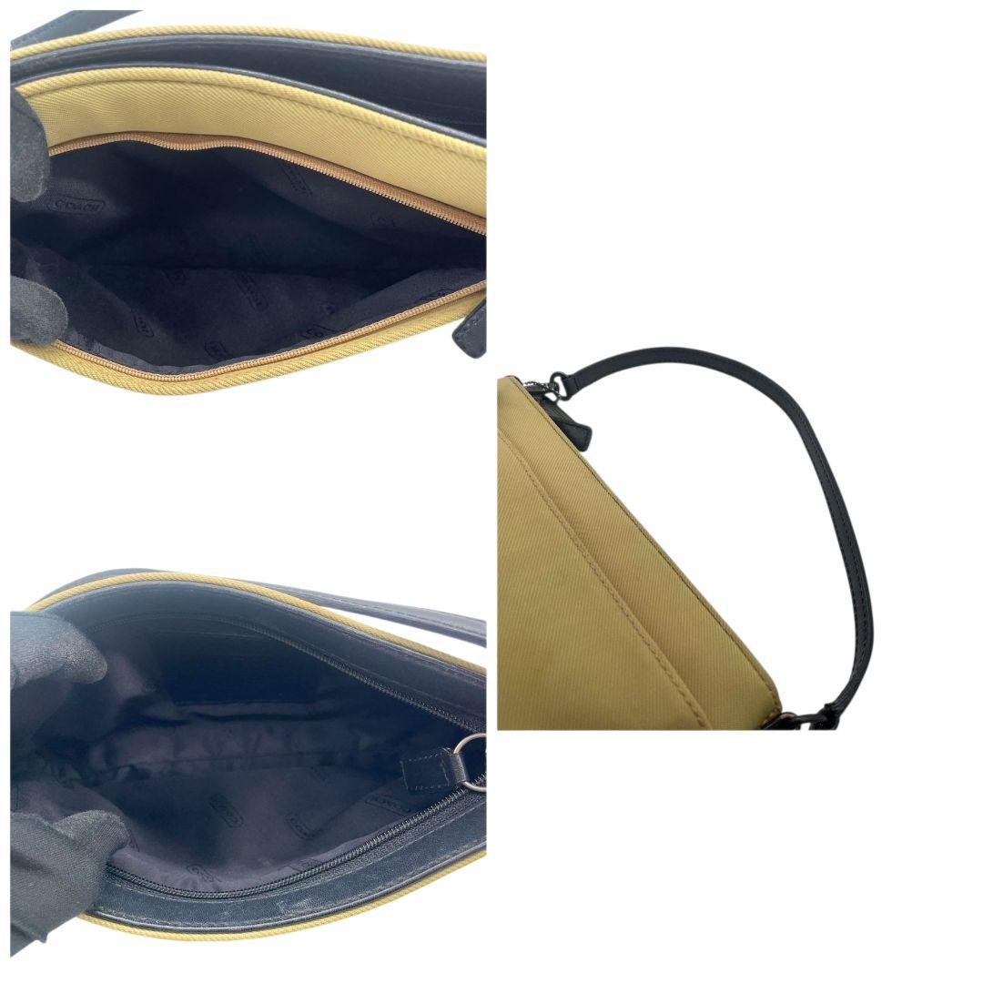 コーチ ハンドバッグ ベージュ キャンバス アクセサリーポーチ レザー s8 本革 ブラック シルバー金具 COACH 7407