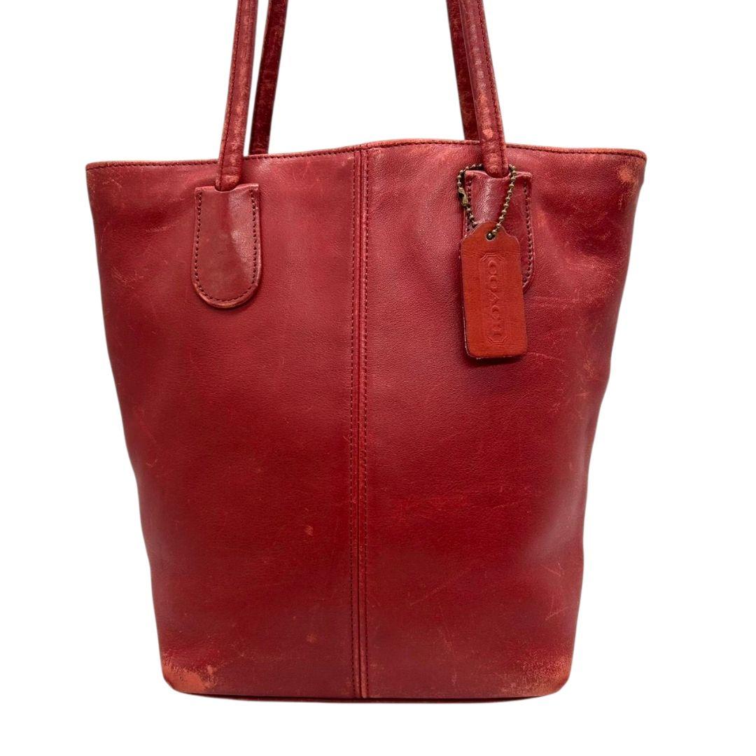 コーチ COACH トートバッグ オールドコーチ ハンドバッグ ワンショルダー 赤 レッド レザー 本革 肩掛け可 自立可 ロゴタグ 7304 レディース
