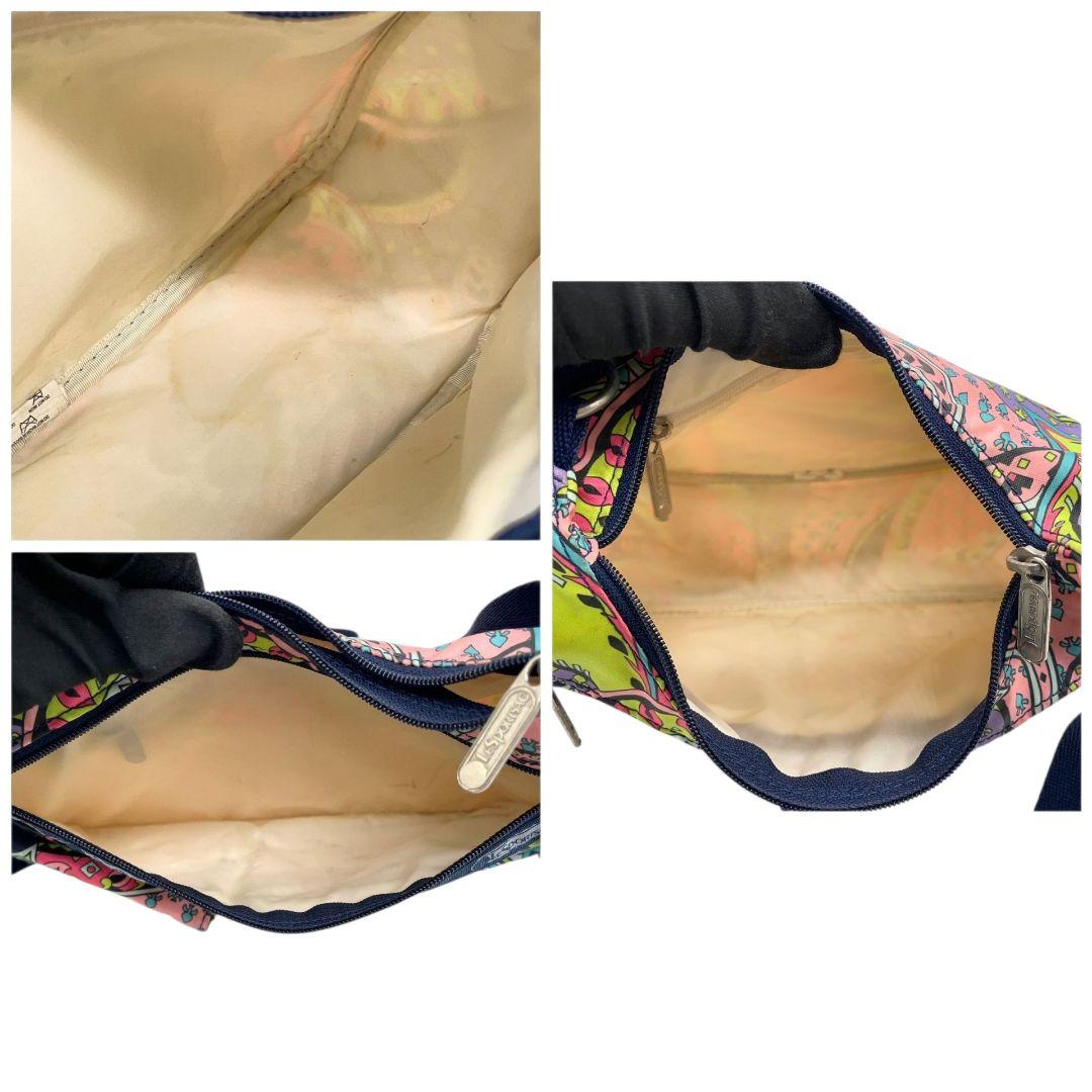 レスポートサック ショルダーバッグ ペイズリー柄 総柄 ネイビー ピンク パープル ナイロン 斜め掛け可 ロゴ u5 バッグ LeSportsac