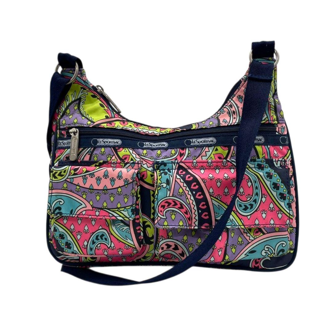 レスポートサック ショルダーバッグ ペイズリー柄 総柄 ネイビー ピンク パープル ナイロン 斜め掛け可 ロゴ u5 バッグ LeSportsac