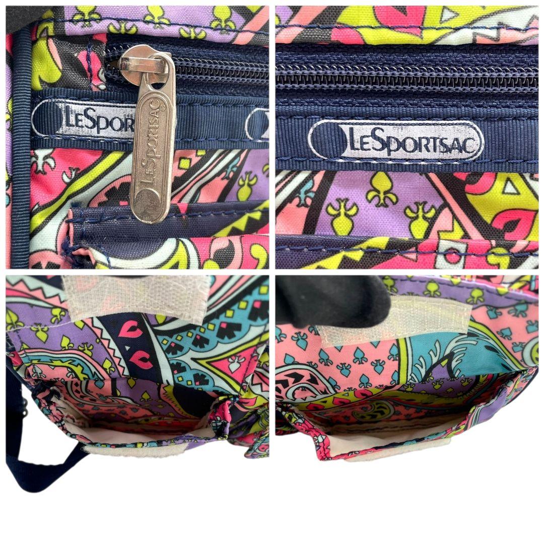 レスポートサック ショルダーバッグ ペイズリー柄 総柄 ネイビー ピンク パープル ナイロン 斜め掛け可 ロゴ u5 バッグ LeSportsac