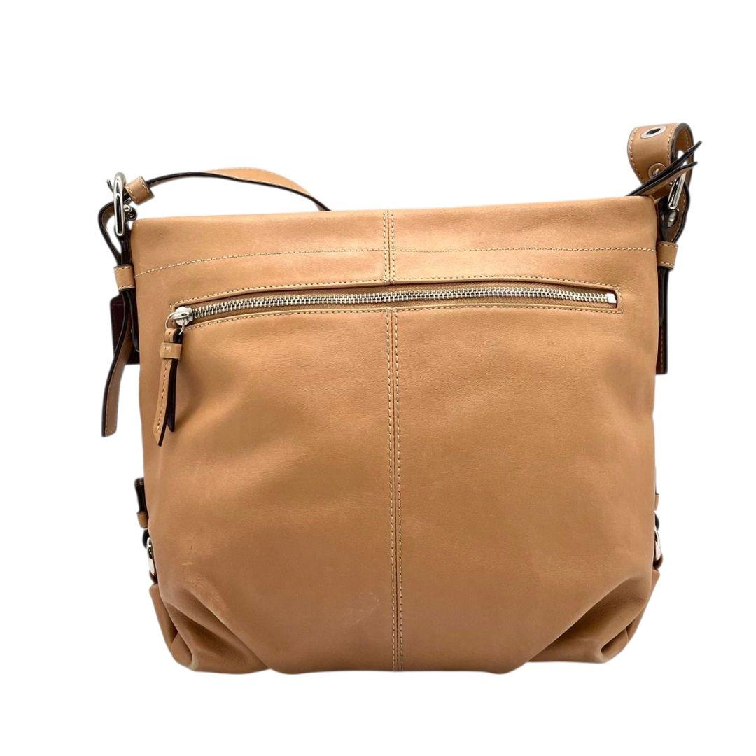 美品 コーチ ショルダーバッグ ベージュ レザー 本革 斜め掛け可 F15064 u11 ホーボー ロゴタグ シルバー金具 COACH シンプル 上品 デイリーユース