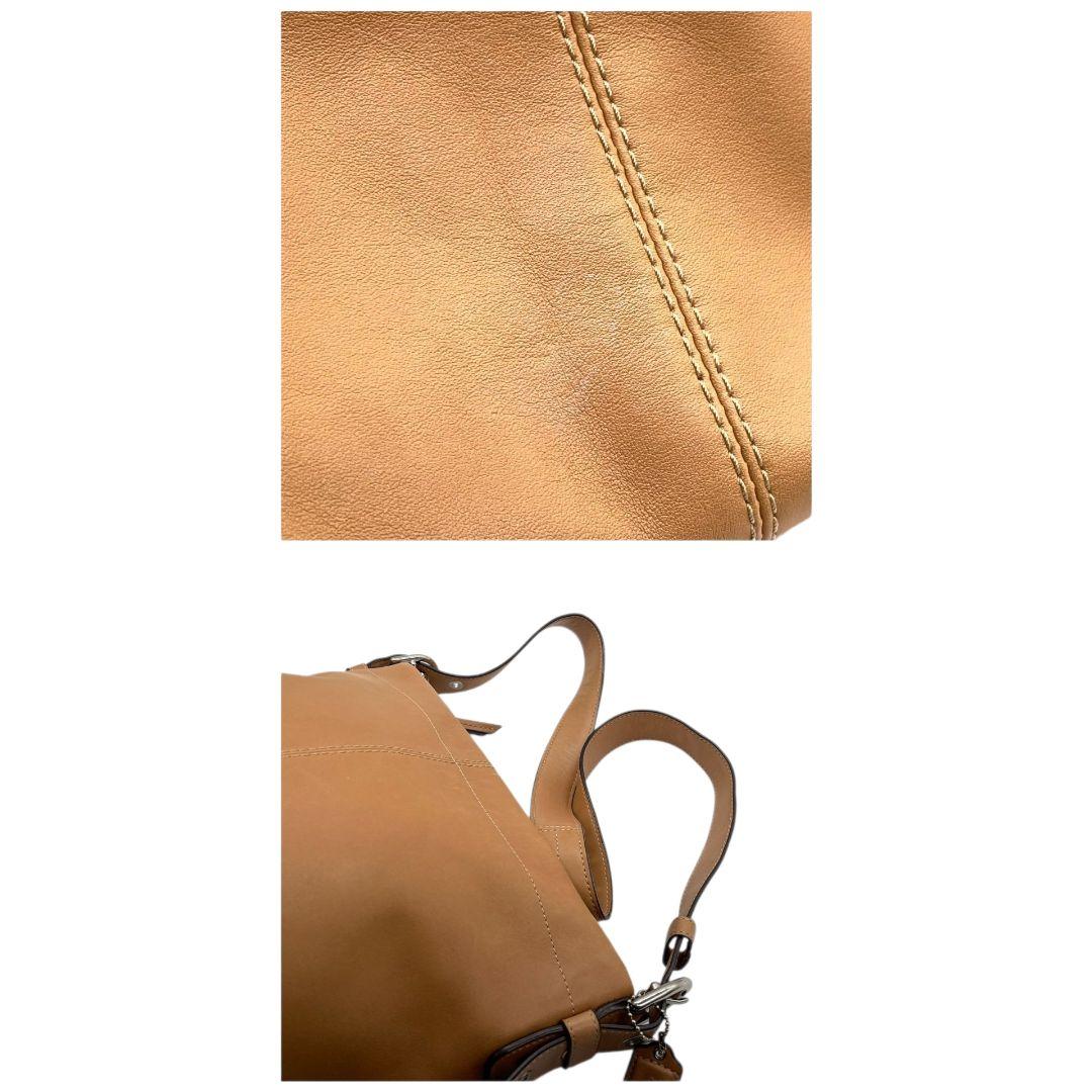 美品 コーチ ショルダーバッグ ベージュ レザー 本革 斜め掛け可 F15064 u11 ホーボー ロゴタグ シルバー金具 COACH シンプル 上品 デイリーユース