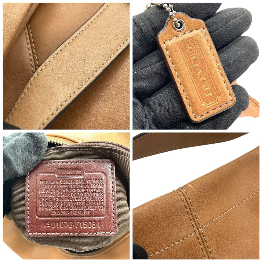 美品 コーチ ショルダーバッグ ベージュ レザー 本革 斜め掛け可 F15064 u11 ホーボー ロゴタグ シルバー金具 COACH シンプル 上品 デイリーユース