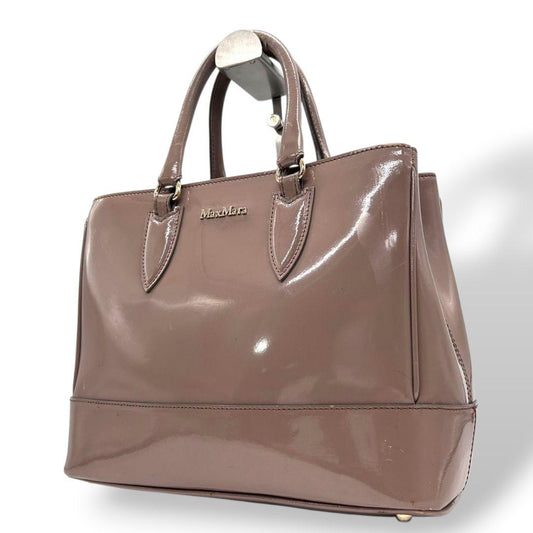 マックスマーラ ハンドバッグ パープル ロゴ エナメル トートバッグ s49 ゴールド金具 自立可 MAXMARA