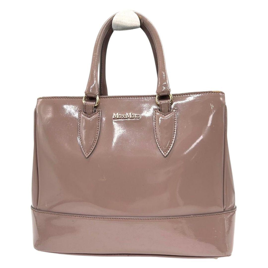 マックスマーラ ハンドバッグ パープル ロゴ エナメル トートバッグ s49 ゴールド金具 自立可 MAXMARA