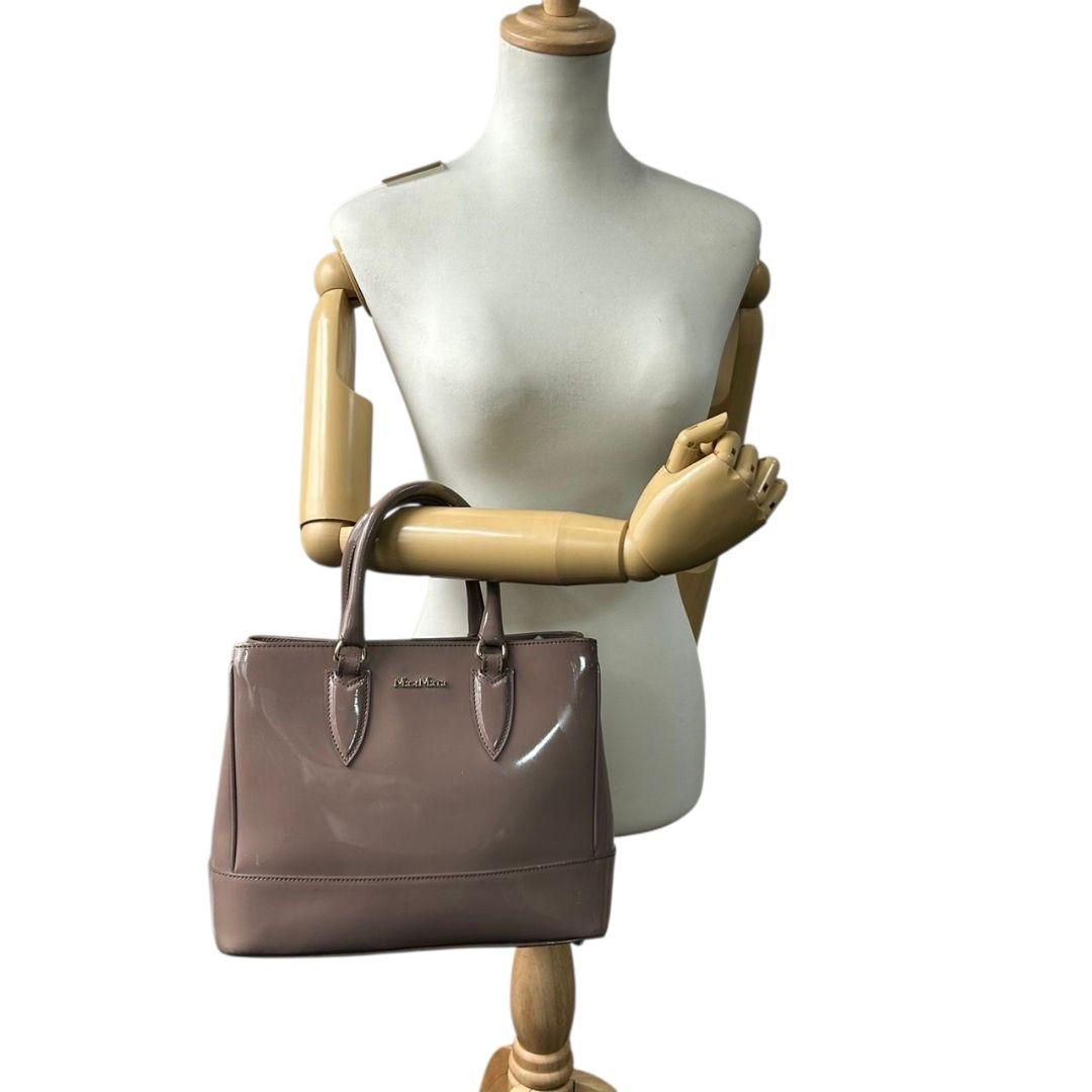 マックスマーラ ハンドバッグ パープル ロゴ エナメル トートバッグ s49 ゴールド金具 自立可 MAXMARA