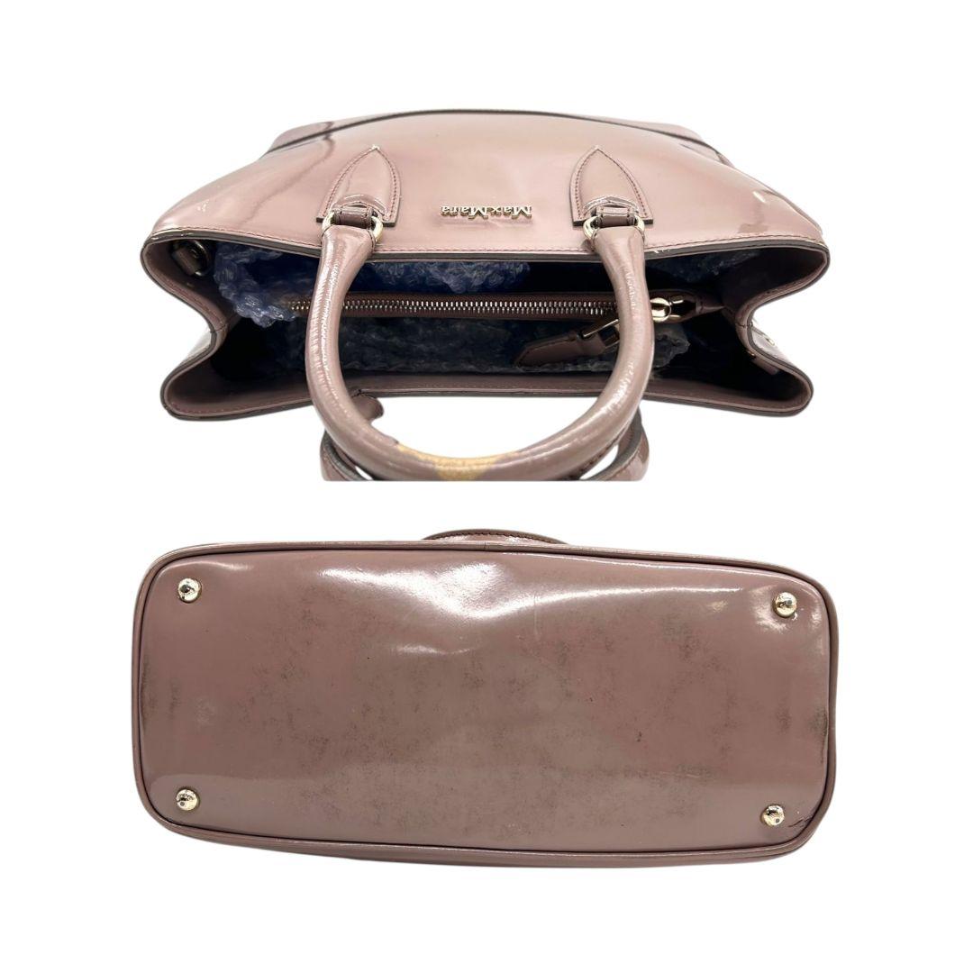 マックスマーラ ハンドバッグ パープル ロゴ エナメル トートバッグ s49 ゴールド金具 自立可 MAXMARA