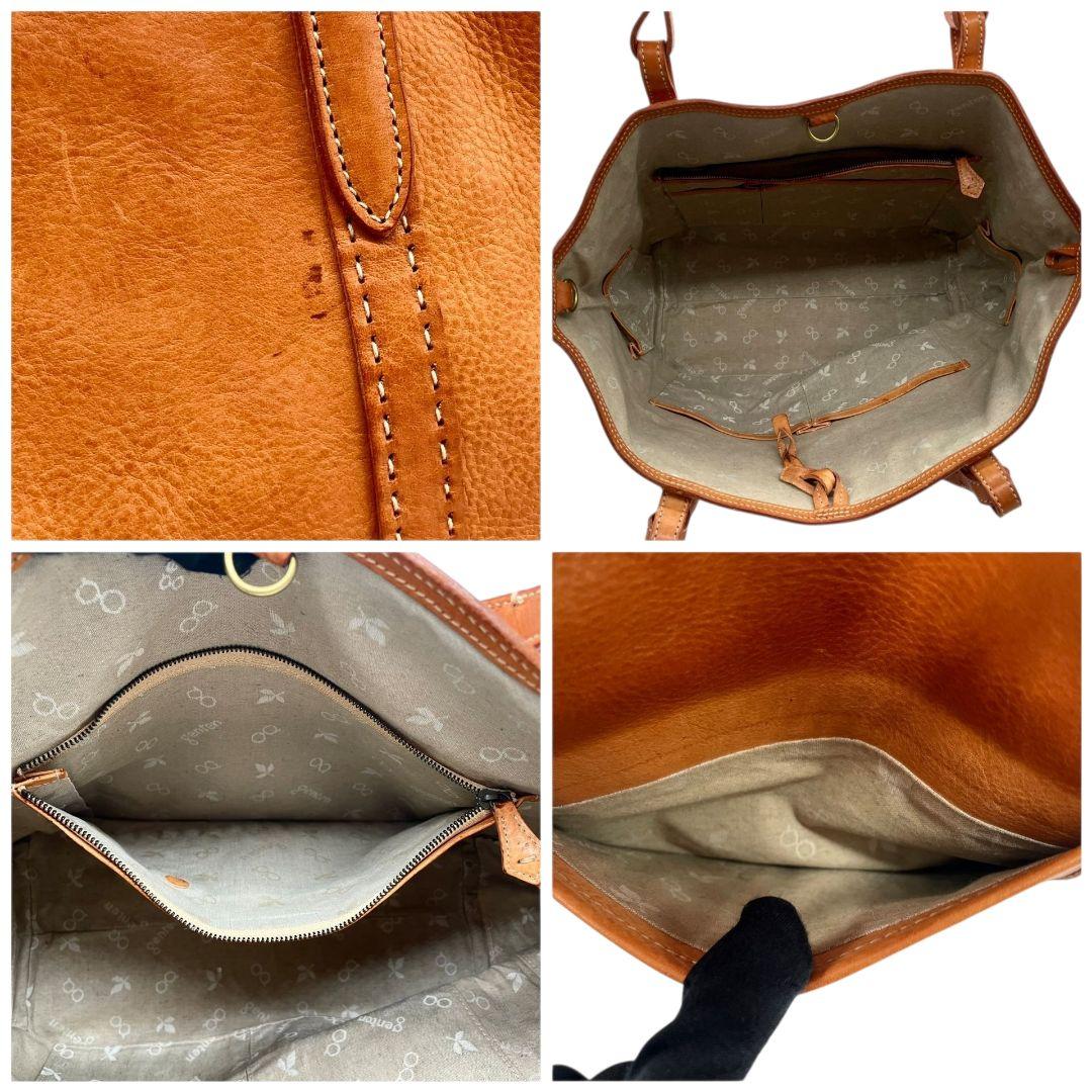 ゲンテン トートバッグ 茶 ポーチ付き A4収納 レザー 本革 ハンドバッグ ブラウン ワンショルダー バッグインバッグ 自立可 ロゴ genten s19 オシャレ 高級感