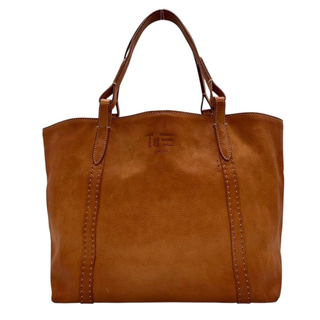 ゲンテン トートバッグ 茶 ポーチ付き A4収納 レザー 本革 ハンドバッグ ブラウン ワンショルダー バッグインバッグ 自立可 ロゴ genten s19 オシャレ 高級感