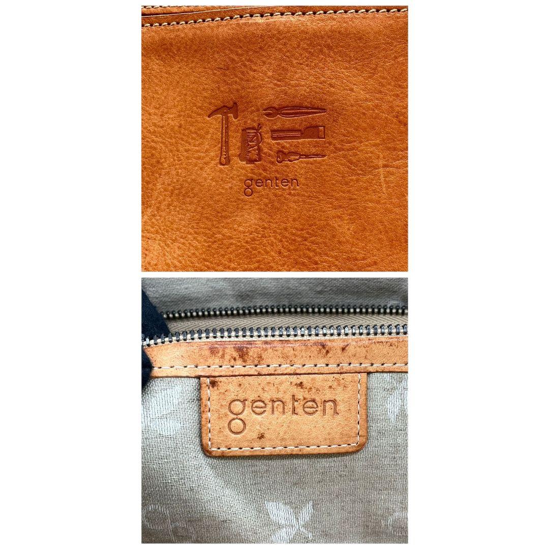 ゲンテン トートバッグ 茶 ポーチ付き A4収納 レザー 本革 ハンドバッグ ブラウン ワンショルダー バッグインバッグ 自立可 ロゴ genten s19 オシャレ 高級感