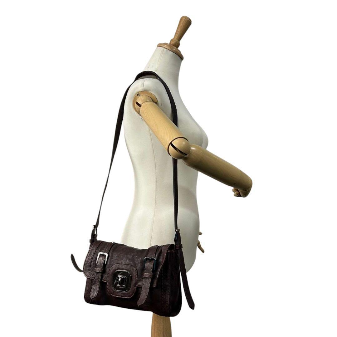 ロンシャン LONGCHAMP ショルダーバッグ 茶 ブラウン レザー フラップ ターンロック 斜め掛け可 シルバー金具 本革 ヴィンテージ E11