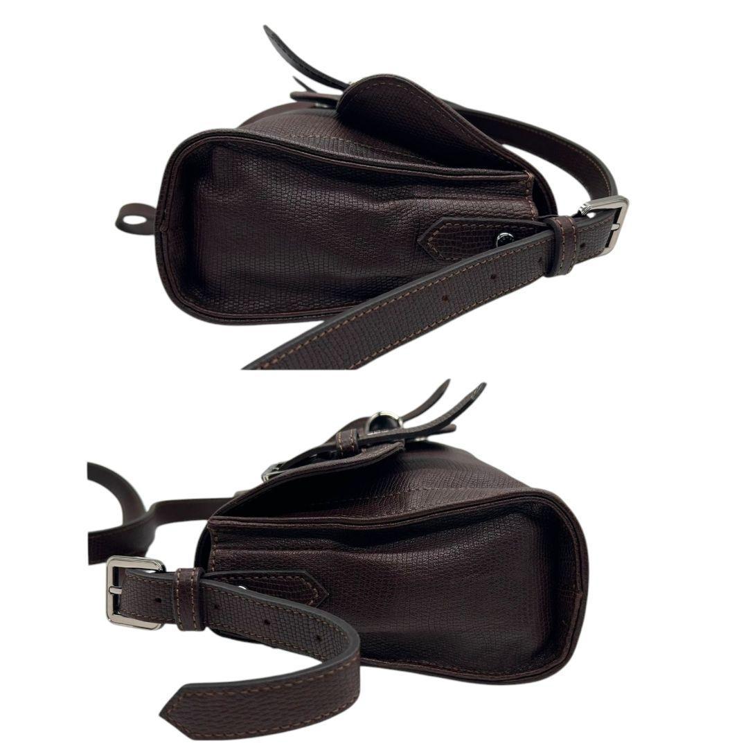 ロンシャン LONGCHAMP ショルダーバッグ 茶 ブラウン レザー フラップ ターンロック 斜め掛け可 シルバー金具 本革 ヴィンテージ E11