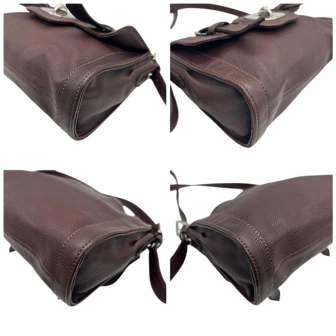 ロンシャン LONGCHAMP ショルダーバッグ 茶 ブラウン レザー フラップ ターンロック 斜め掛け可 シルバー金具 本革 ヴィンテージ E11