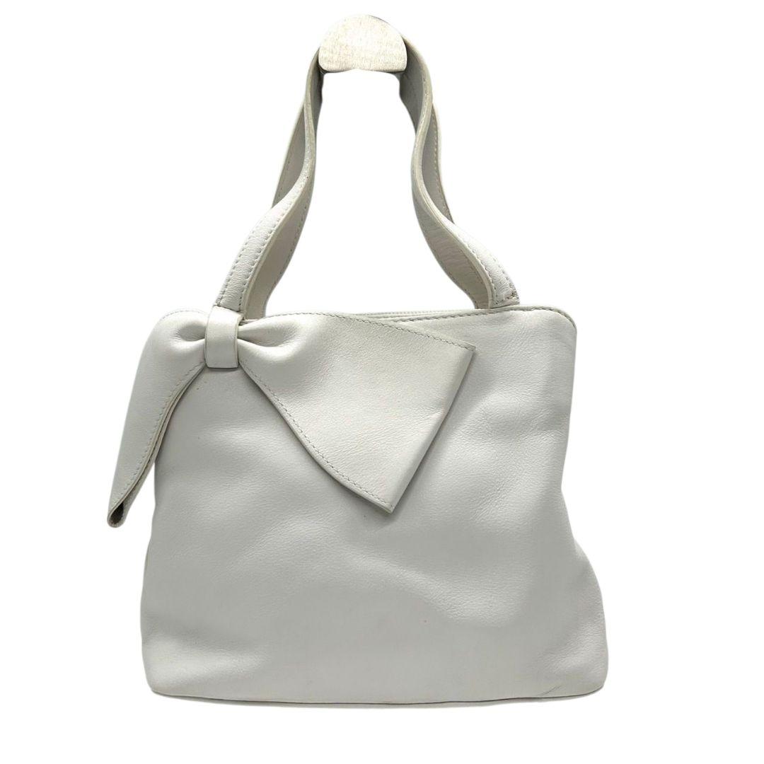 フルラ ハンドバッグ 白 ホワイト リボン トートバッグ レザー 本革 ロゴプレート シルバー金具 s62 FURLA ブランド レディース エレガント 上品