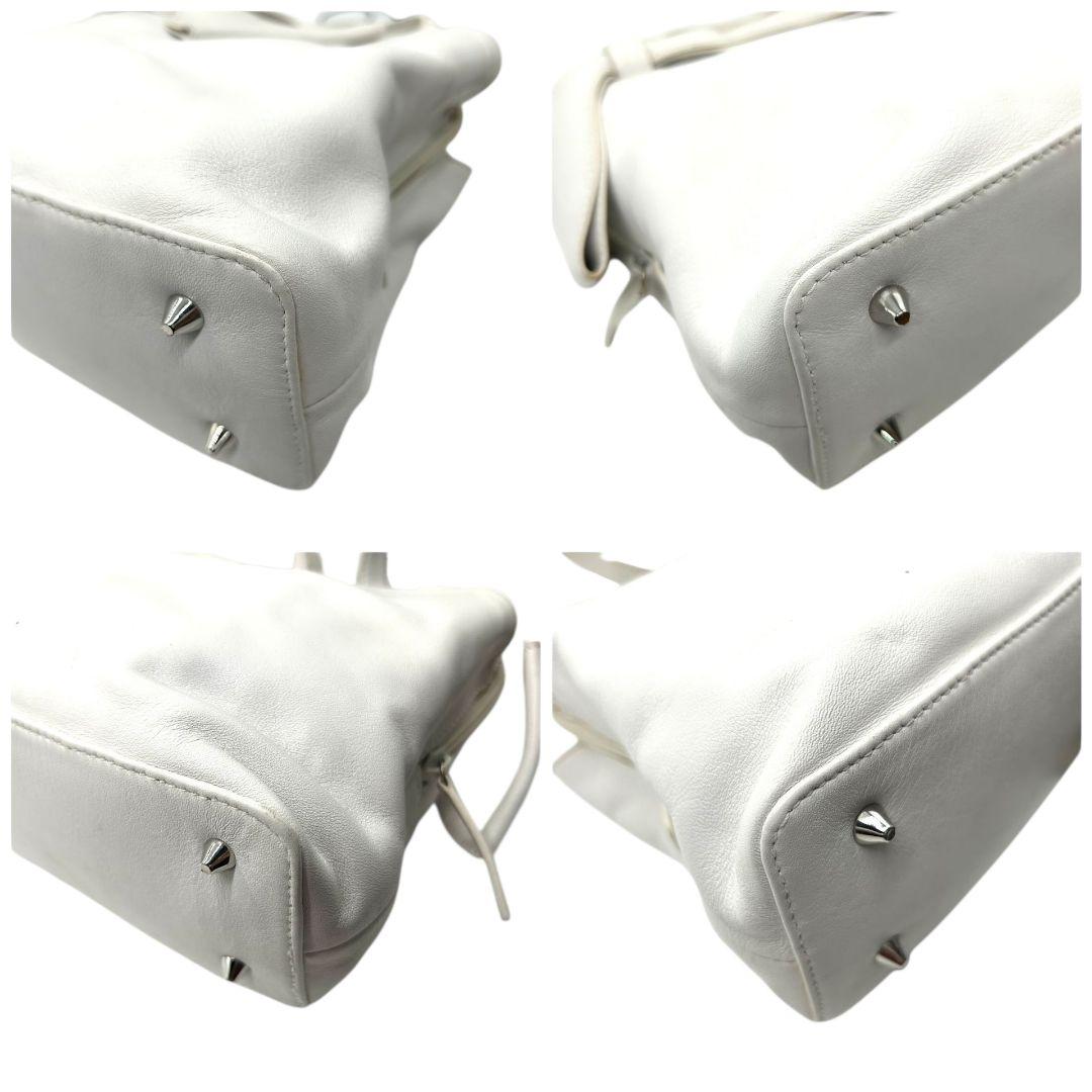 フルラ ハンドバッグ 白 ホワイト リボン トートバッグ レザー 本革 ロゴプレート シルバー金具 s62 FURLA ブランド レディース エレガント 上品