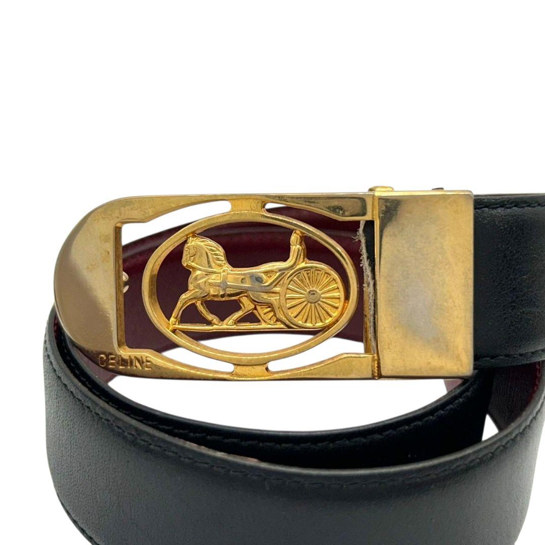 セリーヌ ベルト 黒 ブラック ワインレッド リバーシブル 馬車金具 ゴールド金具 ロゴ PX-2 レザー 本革 高級 ブランド CELINE
