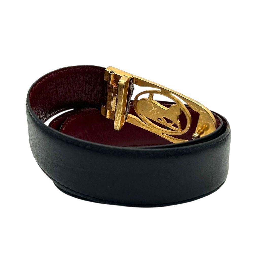 セリーヌ ベルト 黒 ブラック ワインレッド リバーシブル 馬車金具 ゴールド金具 ロゴ PX-2 レザー 本革 高級 ブランド CELINE