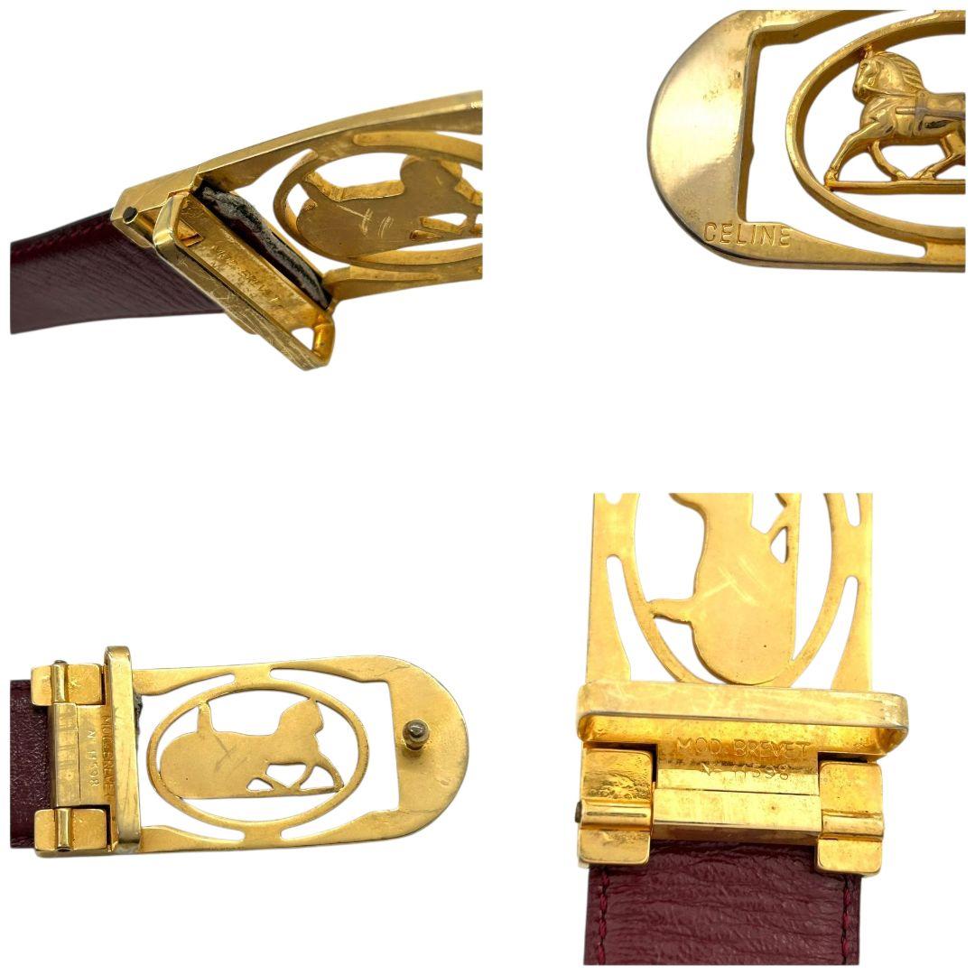 セリーヌ ベルト 黒 ブラック ワインレッド リバーシブル 馬車金具 ゴールド金具 ロゴ PX-2 レザー 本革 高級 ブランド CELINE