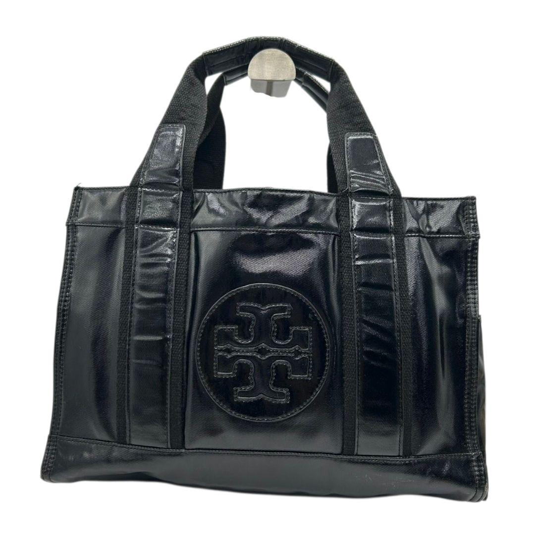 トリーバーチ トートバッグ 黒 ブラック デカロゴ A4収納 ナイロン エナメル ハンドバッグ 自立可 ゴールド金具 高級感 本物保証 鑑定済 オシャレ TORY BURCH E