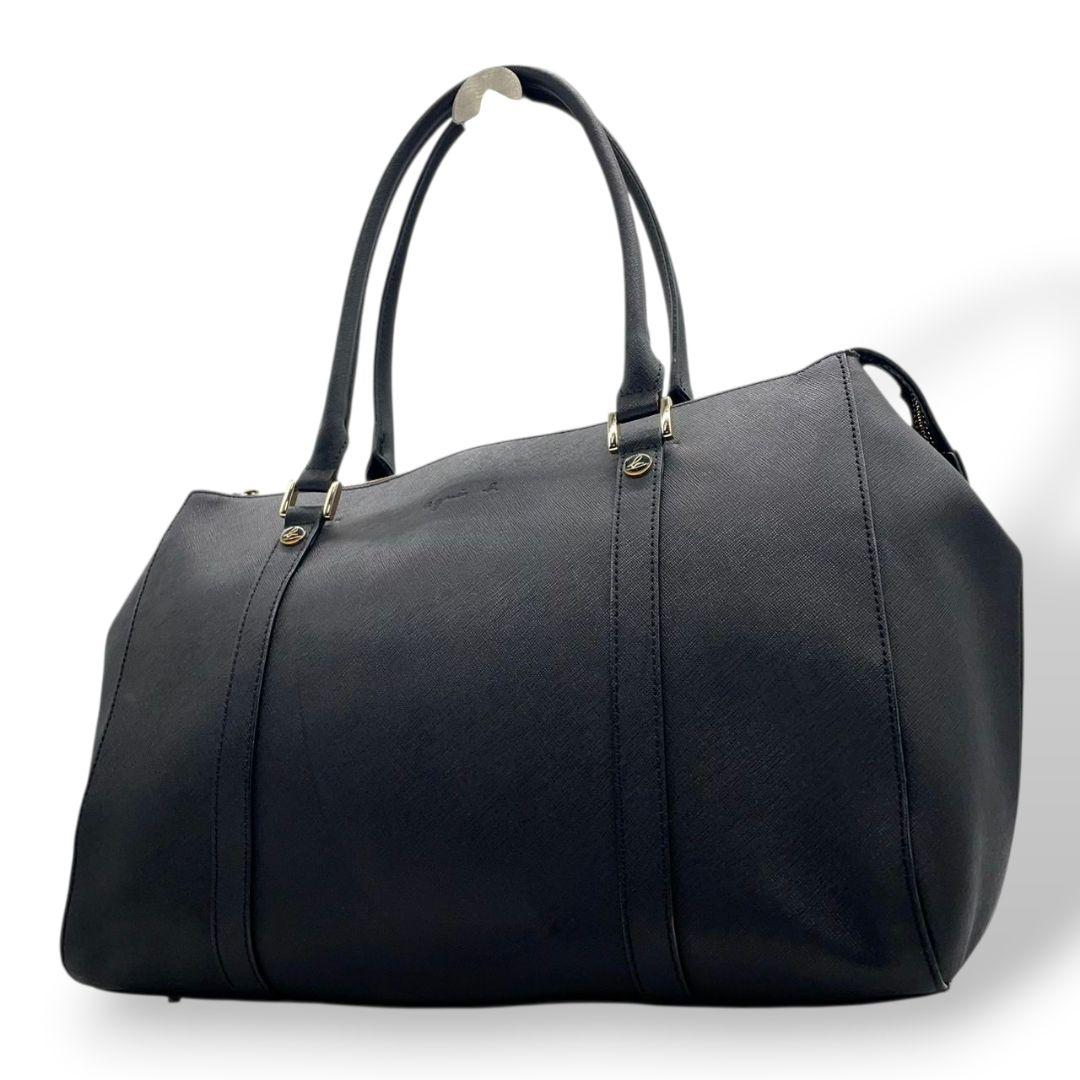 アニエスベー ボストンバッグ 黒 レザー 本革 ワンショルダー ロゴ トートバッグ A4収納 ハンドバッグ 肩掛け可 肩かけ可 ブラック ゴールド金具 agns b. s4 上品 高級感