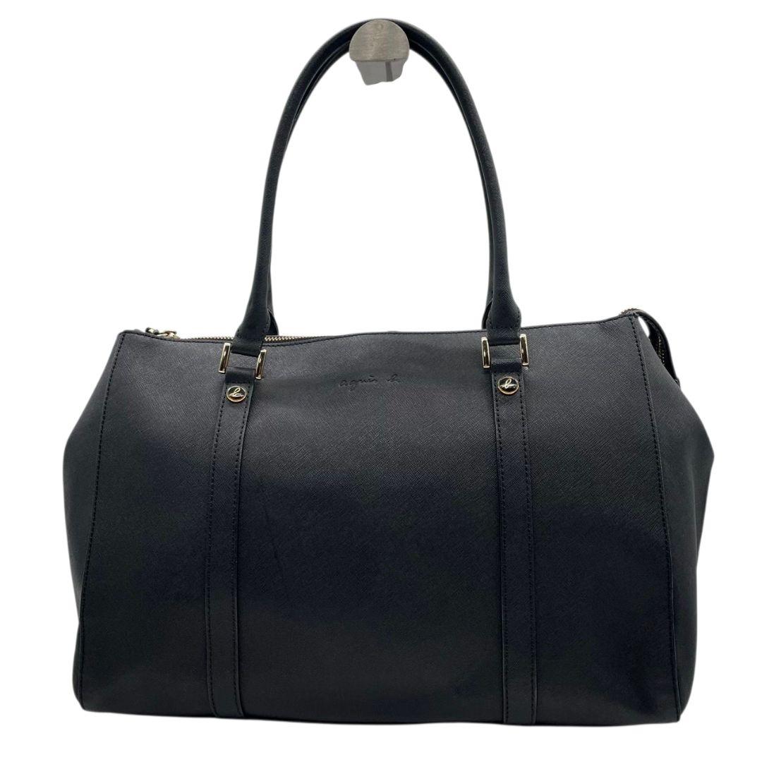 アニエスベー ボストンバッグ 黒 レザー 本革 ワンショルダー ロゴ トートバッグ A4収納 ハンドバッグ 肩掛け可 肩かけ可 ブラック ゴールド金具 agns b. s4 上品 高級感