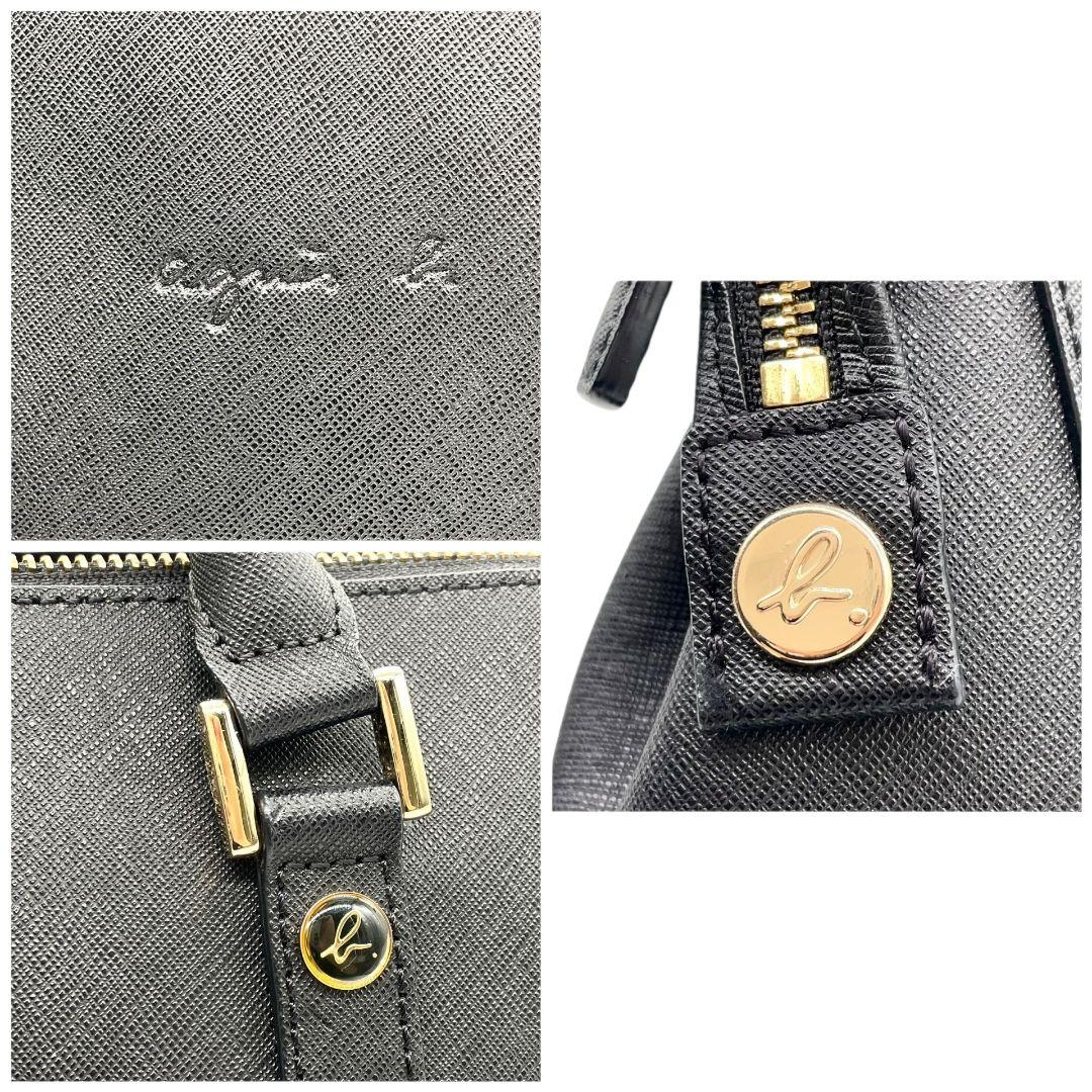 アニエスベー ボストンバッグ 黒 レザー 本革 ワンショルダー ロゴ トートバッグ A4収納 ハンドバッグ 肩掛け可 肩かけ可 ブラック ゴールド金具 agns b. s4 上品 高級感