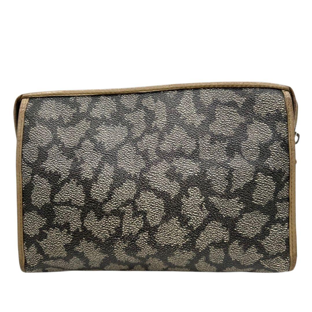 イヴサンローラン ポーチ 茶 総柄 YSLロゴ セカンドバッグ PVC s48 クラッチバッグ YVES SAINT LAURENT レザー 本革 ゴールド金具 ロゴプレート ブラウン ベージュ ヴィンテージ