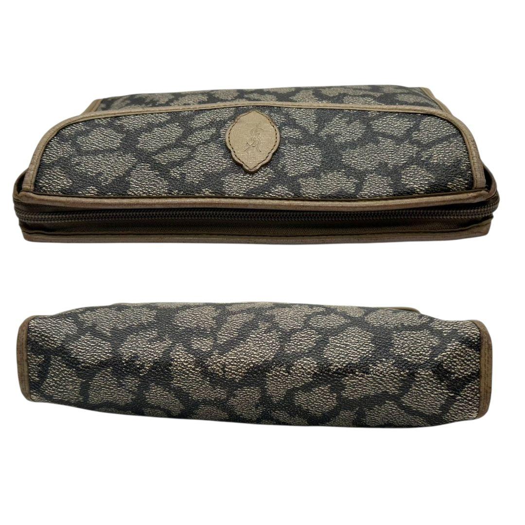 イヴサンローラン ポーチ 茶 総柄 YSLロゴ セカンドバッグ PVC s48 クラッチバッグ YVES SAINT LAURENT レザー 本革 ゴールド金具 ロゴプレート ブラウン ベージュ ヴィンテージ