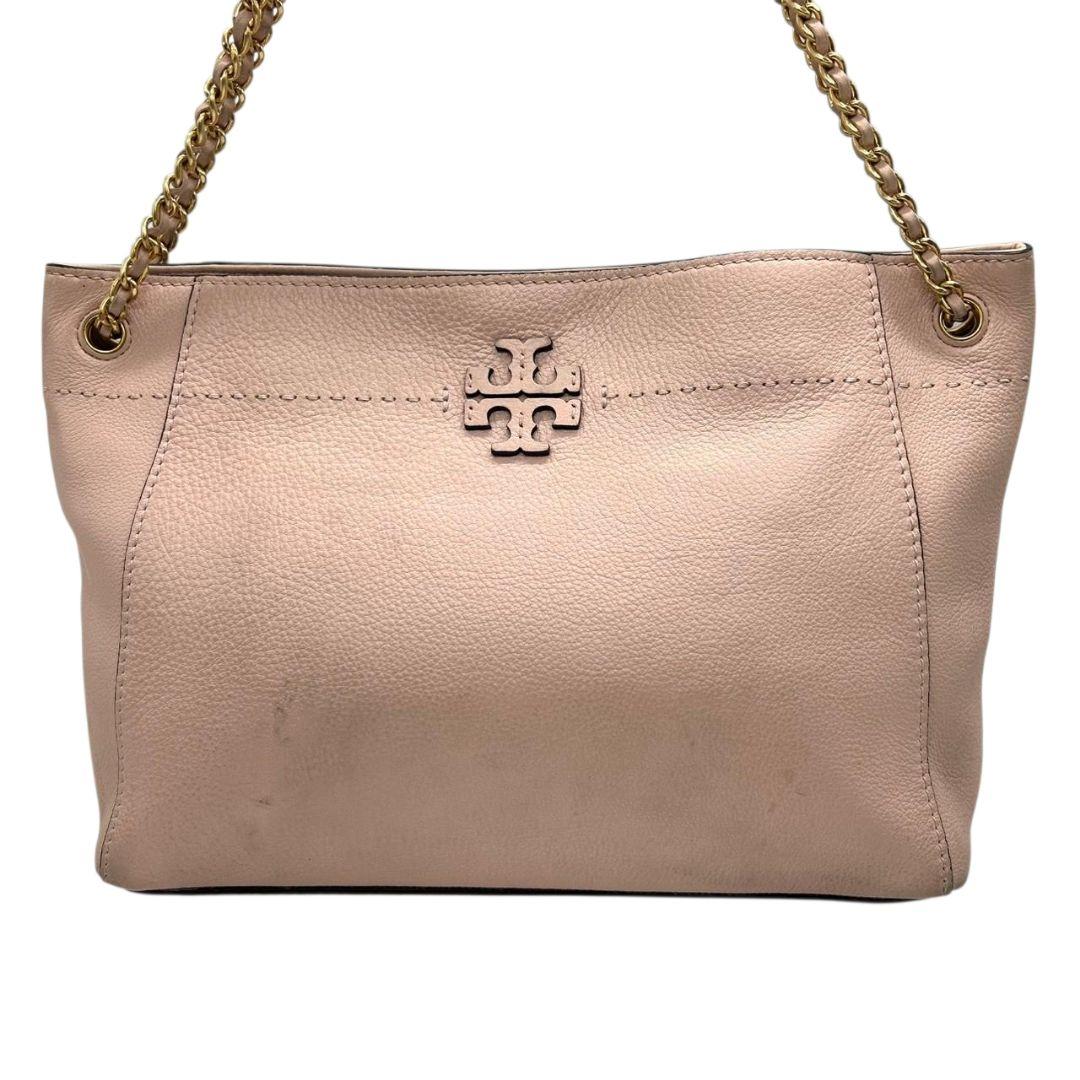 トリーバーチ デカロゴ 2way レザー トートバッグ ピンク 自立可 斜め掛け可 ワンショルダー ハンドバッグ ショルダーバッグ ゴールド金具 本革